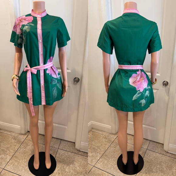 Green and Pink Buttoned Down Dress - Picture 4 of 4